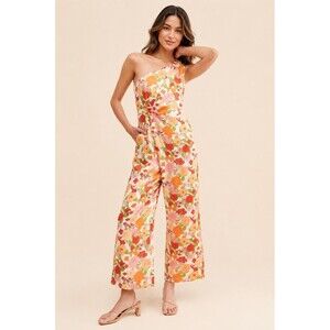 BTFL-LIFE Women's Jumpsuit One Shoulder MEDIUM NOLANA Satin Wide Leg Lined